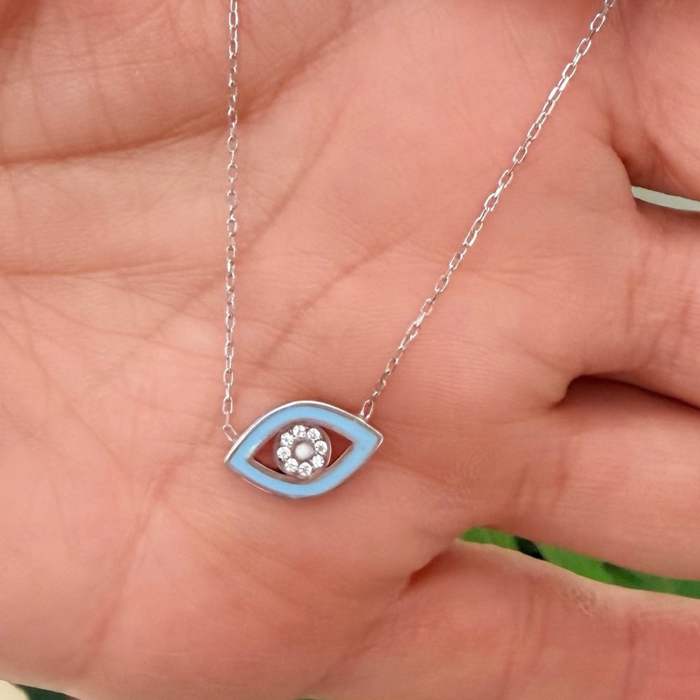 Dainty Sterling silver Evil Eye Necklace 18” 1pc - Picture 3 of 7